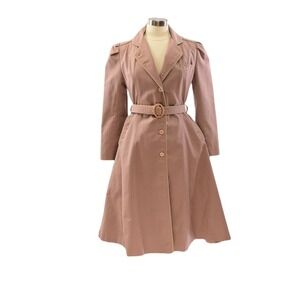 Vintage Neutral Pink Piped Belted Coat Womens M Long Coats Weather Beaters Mod